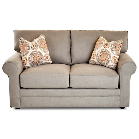 Casual Stationary Loveseat with Rolled Arms, Unattached Back and Welt Detail